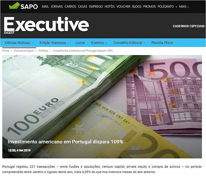 Investimento americano em Portugal dispara 109%